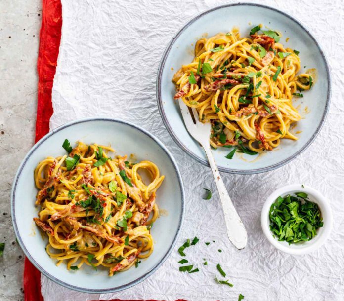 Vegane Spaghetti Carbonara, Foto: Alpro