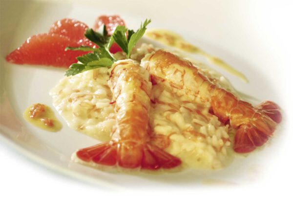 Risotto mit Pink Grapefruit und Scampi