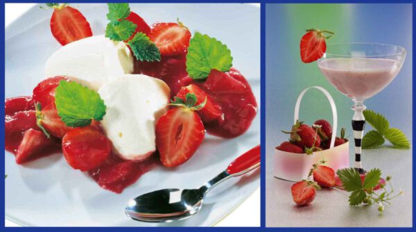 Erdbeer-Rhabarber-Kompott mit Buutermilchmousse / Erdbeer-Smoothie foto Wirths PR